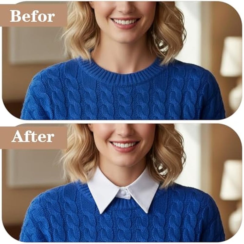 Tyqour 2pcs Fake Collar Women White Detachable Faux Collar Blouse Lapel, 2 Styles, Medium - Image 4